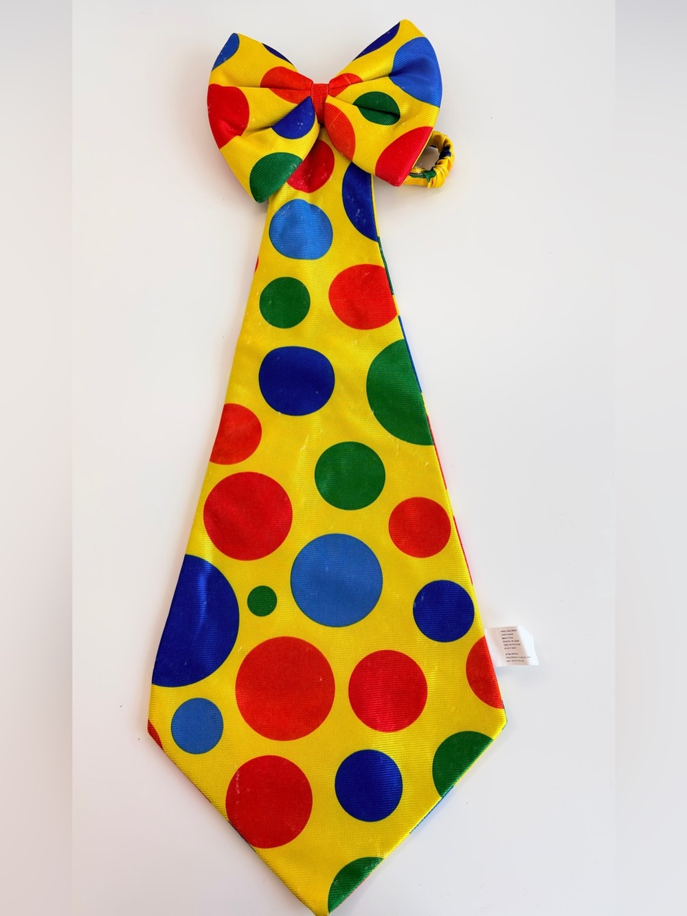 JUMBO CLOWN LONG BOW NECK TIE Circus yellow red green blue Polka Dot Halloween
